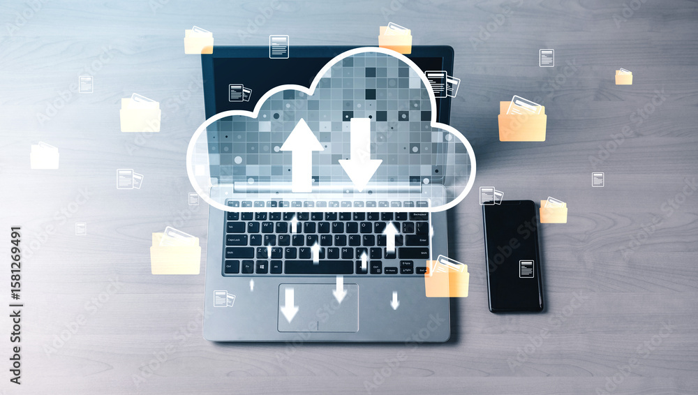 Poster cloud computing enables digital growth with secure data storage, scalable infrastructure, and strate