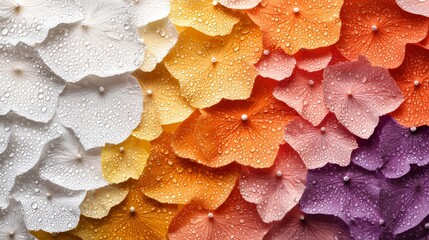 Colorful flower petals covered in water droplets.