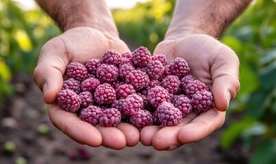 Closeup Of Hands Holding Fresh Berries Outdoors
