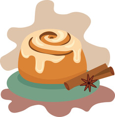 Cinnamon roll with glaze — bakery vector art