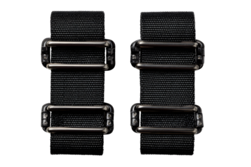 Black nylon straps, two pieces of black rubber straps with metal buckles on a transparent background