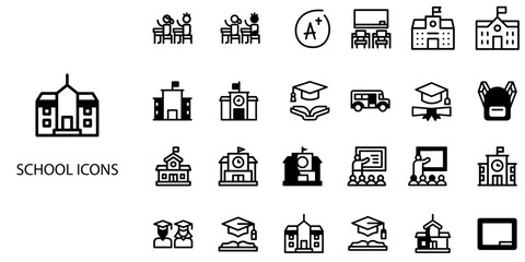 School simple concept 24 color icons set .Vector illustration.