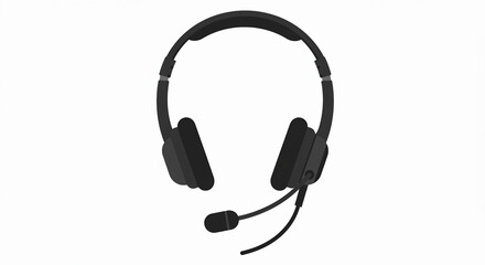 Fototapeta premium Minimalist Black Headset with Microphone Isolated on White Background.