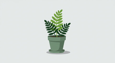 Minimalist Plant Illustration: Green Zz Plant in a Simple Modern Pot.
