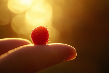 Closeup Of Sunlit Fingers Holding A Single Ripe Berry