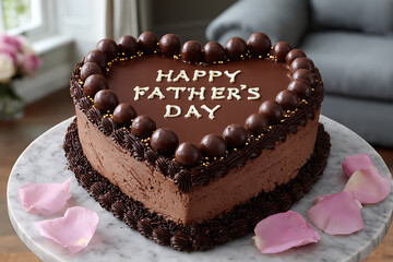 Two Layered Heart Shaped Chocolate Cake Fathers Day Decoration Brown Chocolate Candy Gold Sprinkles