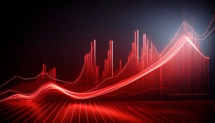 Naklejka premium dynamic red line graph illustrating financial growth on a dark background