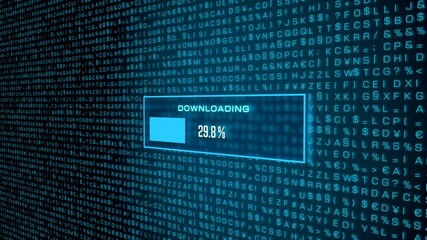 Download progress bar symbol on the screen, data, system hacked. Unauthorized data download from a hacked computer system, cyber crime, computer file, IT security. 3D animation - Powered by Adobe