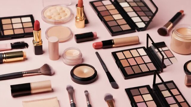 Makeup products flatlay