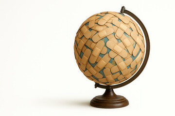 A globe completely covered with plasters. Space for text.