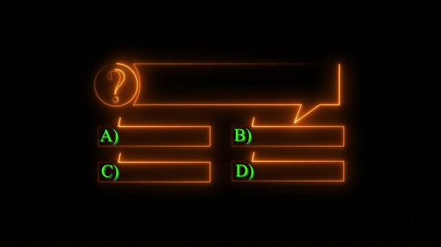 Quiz Neon Line Animation with option selection on black background ,Quiz template challenge with option selection, quiz game animation, Animated quiz question on black background