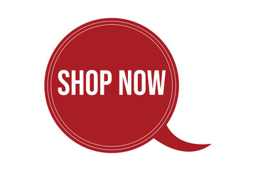 Red speech bubble with white text shop now vector