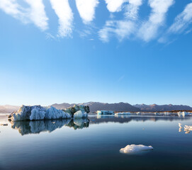 Excellent floating icebergs in Jokulsarlon glacier lagoon.