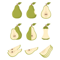 Set of Hand Drawn Pear Fruit Illustrations – Whole and Sliced Views