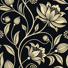 Elegant floral pattern seamless background with light beige flower and leaves design