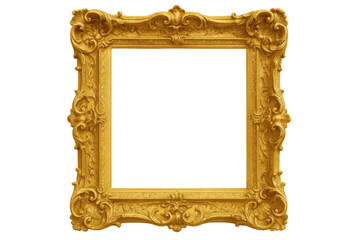 Golden baroque frame displaying ornate metallic details, highlighting elegant design with transparent background enhancing decorative quality