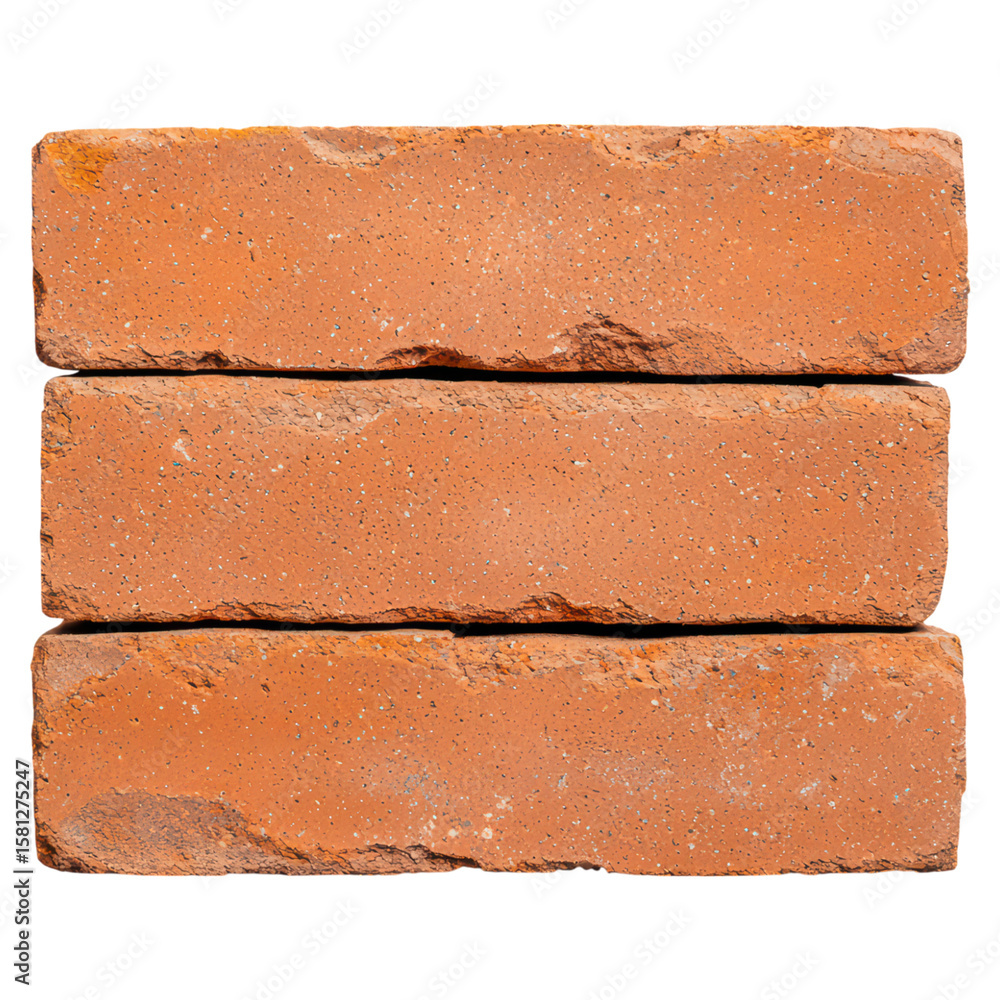Poster three stacked red bricks with textured surface on a white background, isolated on transparent backgr