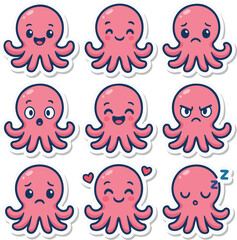 Cute Octopus Emotions Sticker Pack Collection