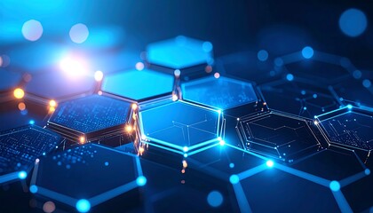 Abstract hexagonal network with glowing light