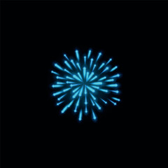 Glowing neon blue fireworks explosion on black isolated background.