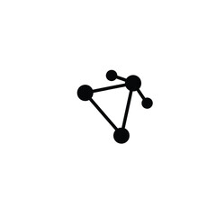 Abstract illustration of a network or connection system, featuring interconnected black circles and lines on a white background.