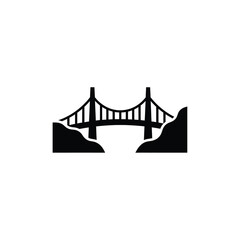 Suspension bridge icon, spanning a chasm between hills.