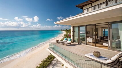 Luxury Beach Villa Overlooking Sapphire Ocean Waters and White Sand Beaches