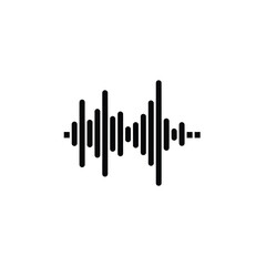 Abstract sound wave graphic, simple black lines representing audio frequency.