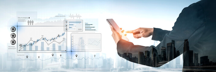 High-tech data visualization dashboard for analytics and performance tracking, including data...