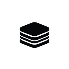 Simple black icon of stacked, geometrically shaped objects.