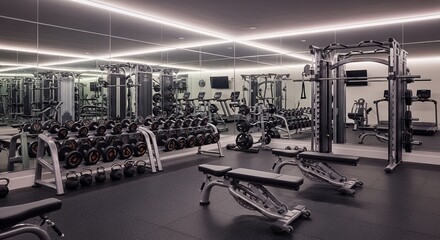 Modern Fitness Center Interior with Weight Training Equipment