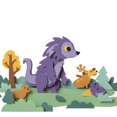 Paper Forest Companions: A charming collection of paper cut-out forest animals, a whimsical scene filled with joy, celebrating the artistry of craft.