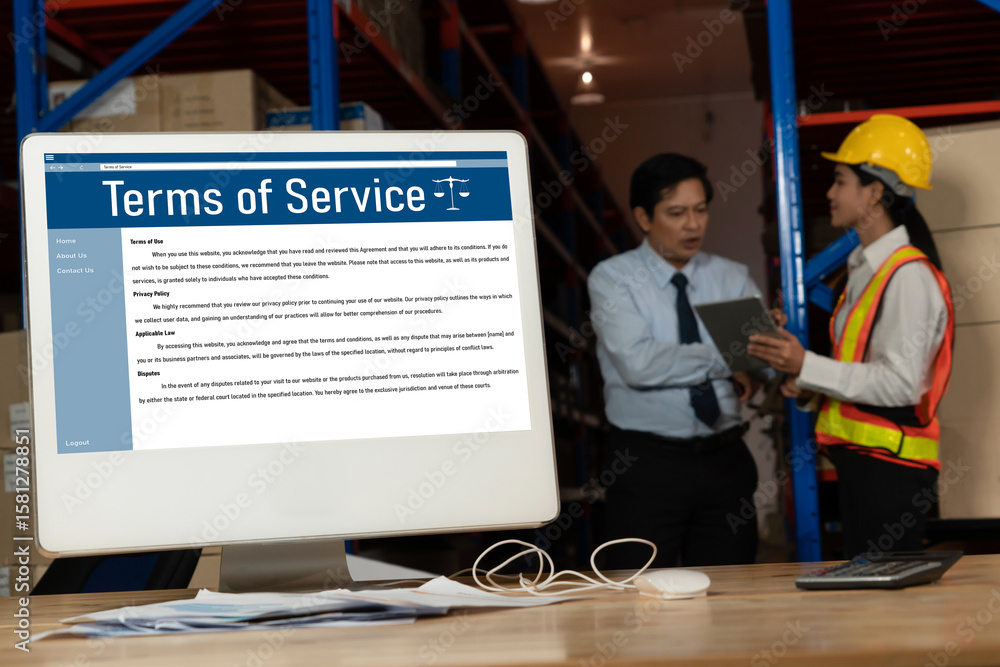 Poster online term of service conditions showing brisk rules and regulations in using the website on device