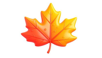 Obraz premium 3D Cartoon Maple Leaf in Vibrant Autumn Gradient with Dew Drops