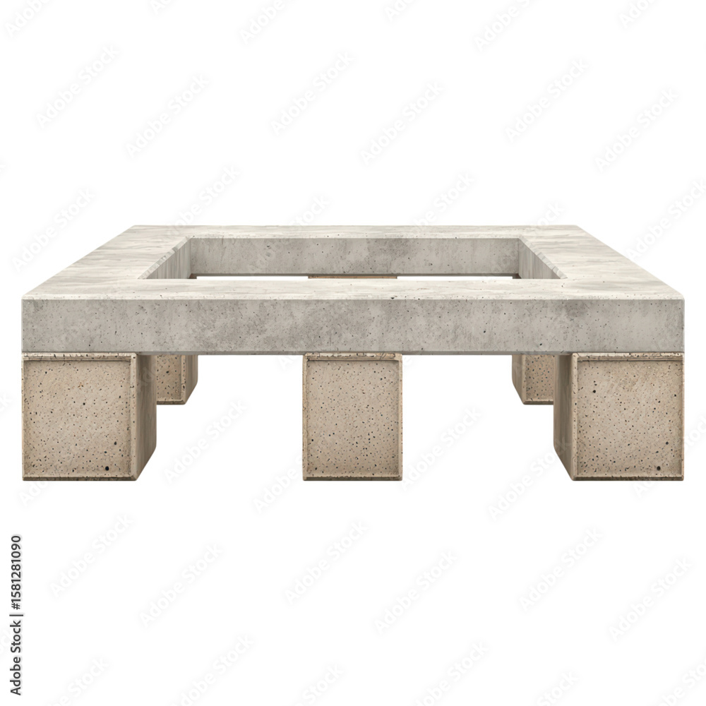 Poster modern concrete table with square design for contemporary spaces, isolated on transparent background