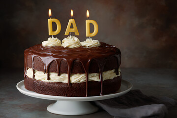 Delicious Chocolate Fathers Day Cake Topped with White Frosting and D A D Candles chocolate cake birthday cake