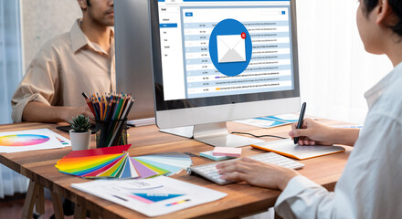 Email notification message showing on computer screen brisk. Digital marketing message information...