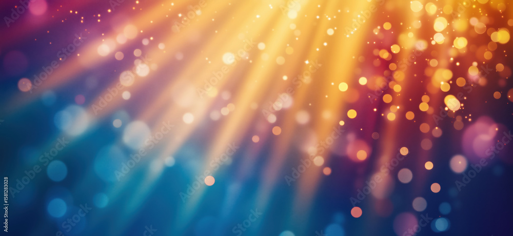 Poster Colorful abstract background with light rays and bokeh effects for design projects.