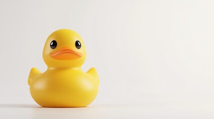 This rubber duck features a shiny, classic design, sitting prominently against a clean, neutral backdrop, evoking a sense of nostalgia