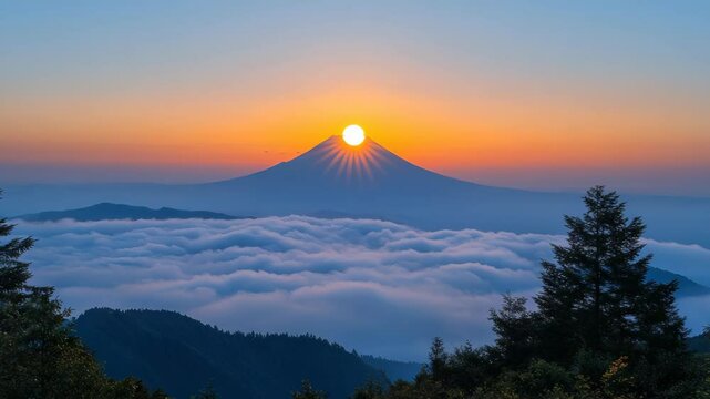 Sunrise over majestic mountain range