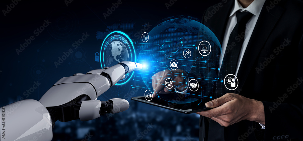 Poster ai artificial intelligence drives data analytics with predictive models, smart dashboards, and virtu