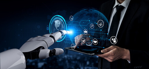 AI artificial intelligence drives data analytics with predictive models, smart dashboards, and...