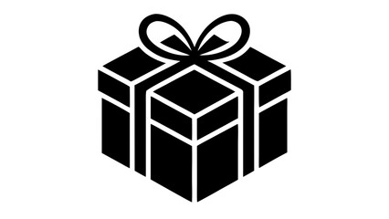 Illustration of a black gift box with a bow on top against a white background in an isometric view