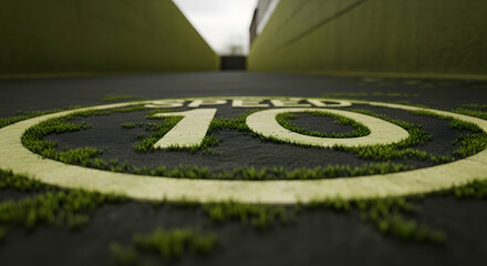 Green Speed Limit Sign on Asphalt Roadway, Symbolizing Environmental Awareness and Sustainable Transportation Initiatives