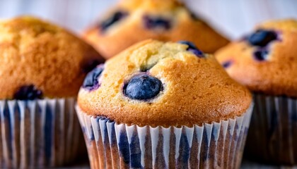 close up of blueberry muffin texture with golden crust