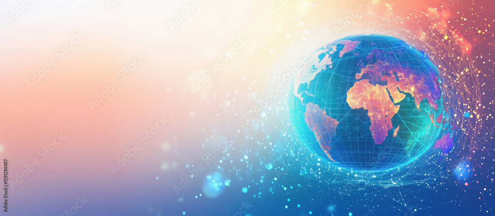 Poster digital globe with network connections representing global communication and technology.