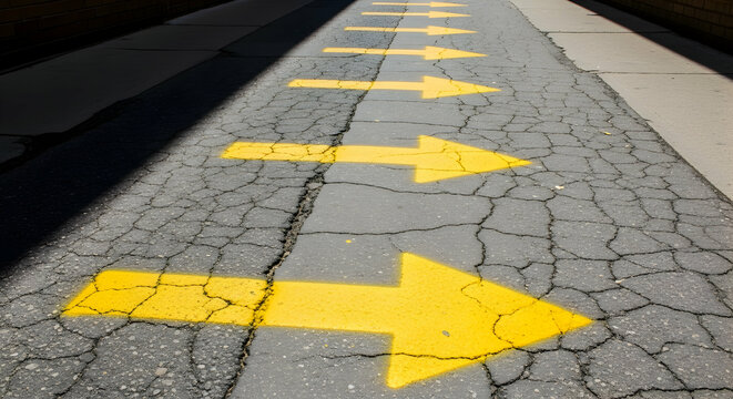 Guidance Arrows Marked On Asphalt Directional Path Symbols And Road Surface Texture - Powered by Adobe