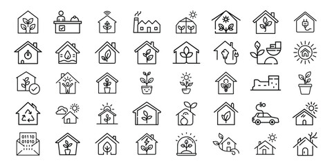 Collection of eco friendly and smart home icons representing sustainability and technology
