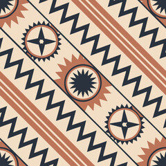 Geometric pattern illustration featuring aztec elements in earth tone color palette