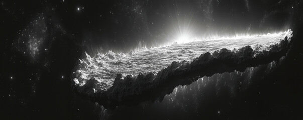 Stunning cosmic landscape featuring a surreal floating asteroid in deep space.